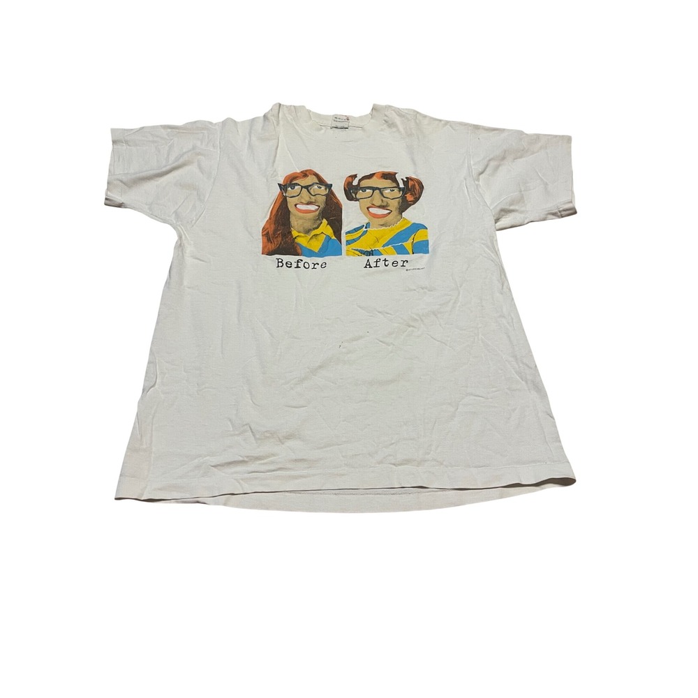 Vintage Fruit of the Loom Studio 4 East‎ Before After Graphic T-Shirt XL White